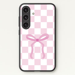 Checkered Coquette Bow Pink  - Clean Girl Aesthetic Phone Case for Galaxy S24FE