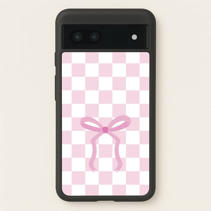 Checkered Coquette Bow Pink  - Clean Girl Aesthetic Phone Case for Google Pixel 7a