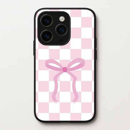 Checkered Coquette Bow Pink  - Clean Girl Aesthetic Phone Case for iPhone 14 Pro