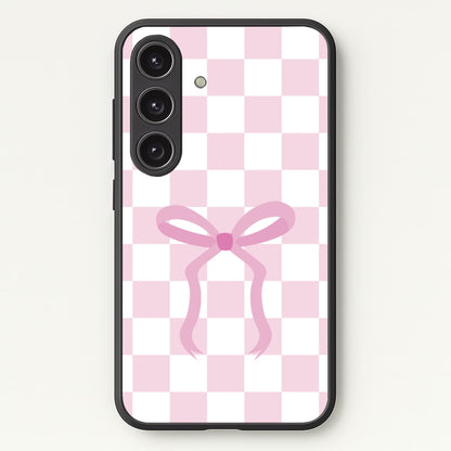 Checkered Coquette Bow Pink  - Clean Girl Aesthetic Phone Case for Galaxy S24