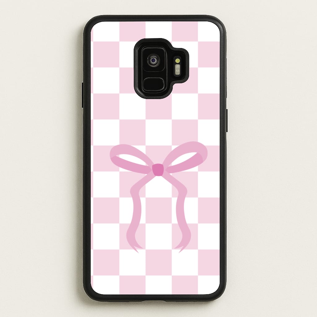 Checkered Coquette Bow Pink  - Clean Girl Aesthetic Phone Case for Galaxy S9