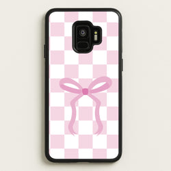 Checkered Coquette Bow Pink  - Clean Girl Aesthetic Phone Case for Galaxy S9
