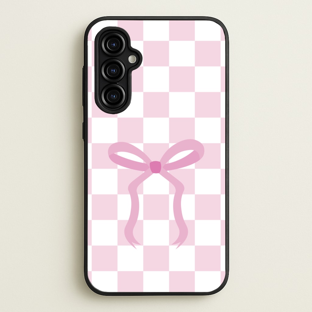 Checkered Coquette Bow Pink  - Clean Girl Aesthetic Phone Case for Galaxy A54