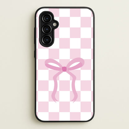 Checkered Coquette Bow Pink  - Clean Girl Aesthetic Phone Case for Galaxy A54