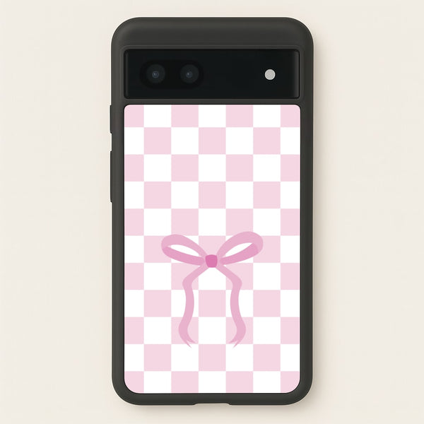 Checkered Coquette Bow Pink  - Clean Girl Aesthetic Phone Case for Google Pixel 6a