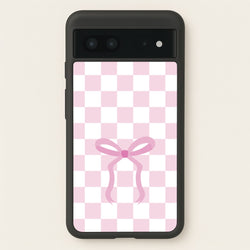 Checkered Coquette Bow Pink  - Clean Girl Aesthetic Phone Case for Google Pixel 7
