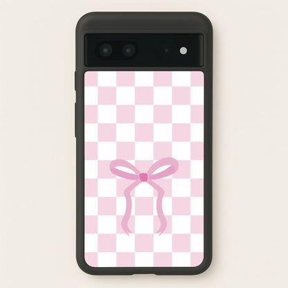 Checkered Coquette Bow Pink  - Clean Girl Aesthetic Phone Case for Google Pixel 7