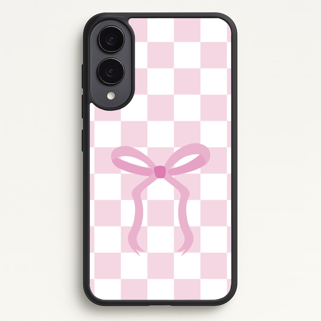 Checkered Coquette Bow Pink  - Clean Girl Aesthetic Phone Case for Galaxy S25 Edge