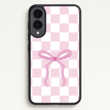 Checkered Coquette Bow Pink  - Clean Girl Aesthetic Phone Case for Galaxy S25 Edge