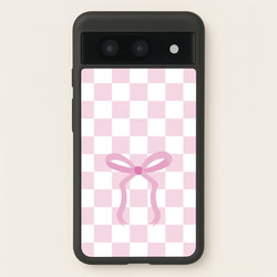Checkered Coquette Bow Pink  - Clean Girl Aesthetic Phone Case for Google Pixel 8a
