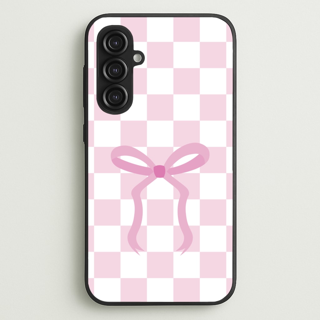 Checkered Coquette Bow Pink  - Clean Girl Aesthetic Phone Case for Galaxy S23FE