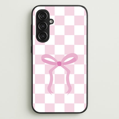 Checkered Coquette Bow Pink  - Clean Girl Aesthetic Phone Case for Galaxy S23FE
