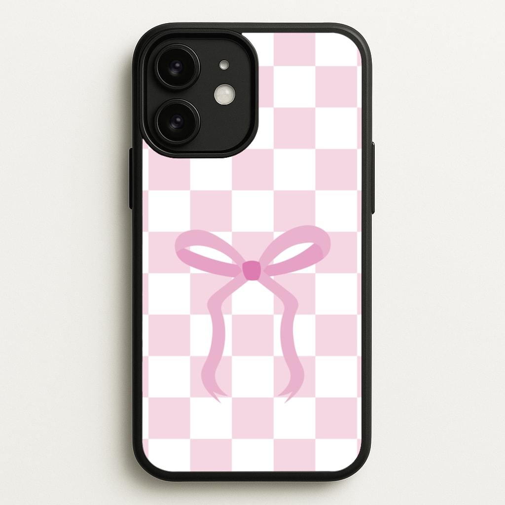 Checkered Coquette Bow Pink  - Clean Girl Aesthetic Phone Case for iPhone 11