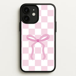 Checkered Coquette Bow Pink  - Clean Girl Aesthetic Phone Case for iPhone 11