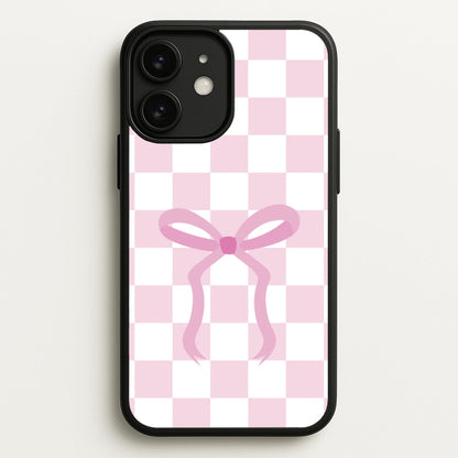 Checkered Coquette Bow Pink  - Clean Girl Aesthetic Phone Case for iPhone 11