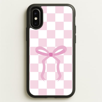 Checkered Coquette Bow Pink  - Clean Girl Aesthetic Phone Case for iPhone X / XS