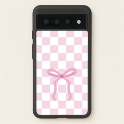 Checkered Coquette Bow Pink  - Clean Girl Aesthetic Phone Case for Google Pixel 7 Pro