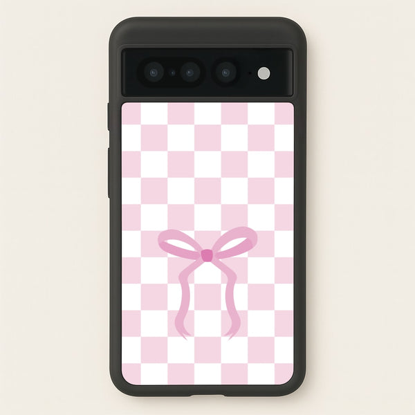 Checkered Coquette Bow Pink  - Clean Girl Aesthetic Phone Case for Google Pixel 7 Pro