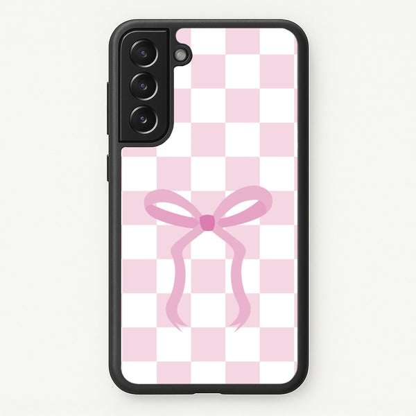 Checkered Coquette Bow Pink  - Clean Girl Aesthetic Phone Case for Galaxy S21 Plus