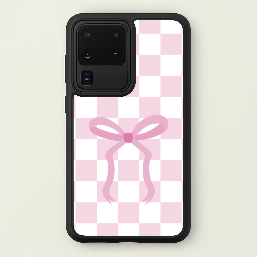 Checkered Coquette Bow Pink  - Clean Girl Aesthetic Phone Case for Galaxy S20 Ultra