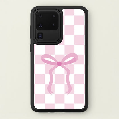 Checkered Coquette Bow Pink  - Clean Girl Aesthetic Phone Case for Galaxy S20 Ultra