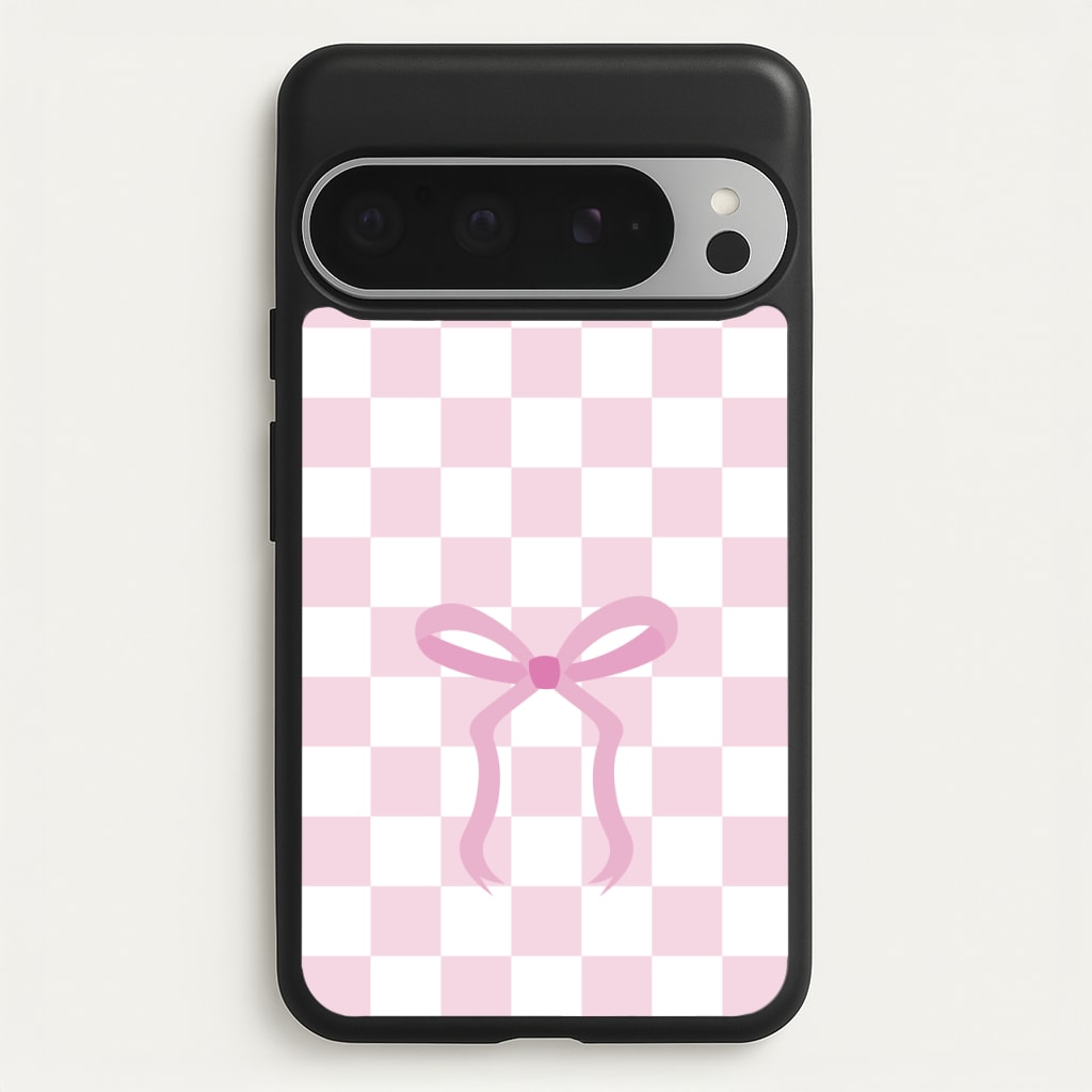 Checkered Coquette Bow Pink  - Clean Girl Aesthetic Phone Case for Google Pixel 9 Pro XL