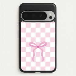 Checkered Coquette Bow Pink  - Clean Girl Aesthetic Phone Case for Google Pixel 9 Pro XL