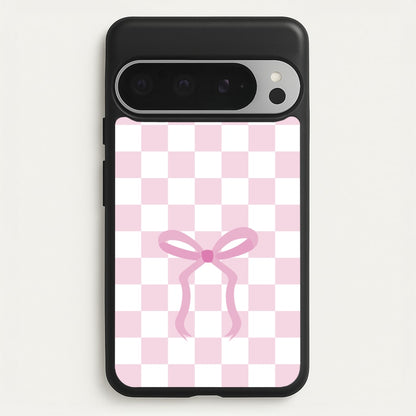 Checkered Coquette Bow Pink  - Clean Girl Aesthetic Phone Case for Google Pixel 9 Pro XL
