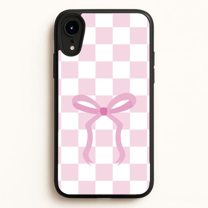 Checkered Coquette Bow Pink  - Clean Girl Aesthetic Phone Case for iPhone XR