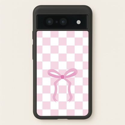 Checkered Coquette Bow Pink  - Clean Girl Aesthetic Phone Case for Google Pixel 8