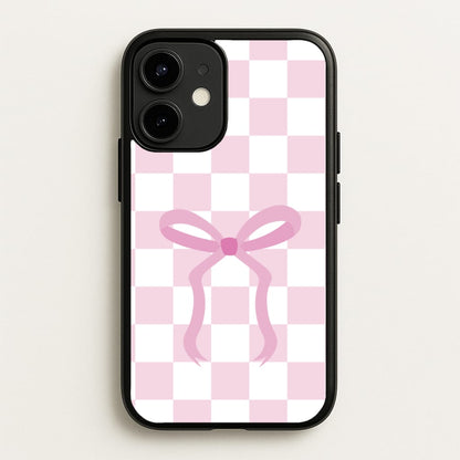 Checkered Coquette Bow Pink  - Clean Girl Aesthetic Phone Case for iPhone 12 / 12 Pro