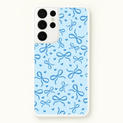 Coquette Bows And Hearts Navy Blue  - Clean Girl Aesthetic Phone Case for Galaxy S21 Ultra