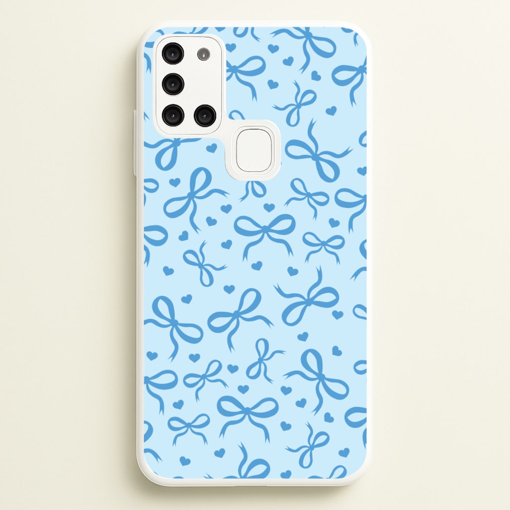 Coquette Bows And Hearts Navy Blue  - Clean Girl Aesthetic Phone Case for Galaxy A21s