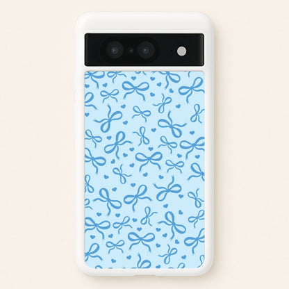 Coquette Bows And Hearts Navy Blue  - Clean Girl Aesthetic Phone Case for Google Pixel 8