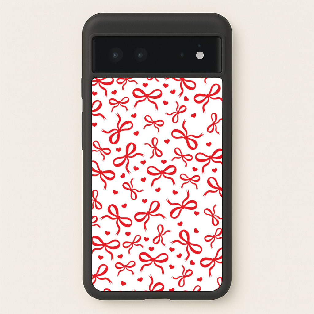 Coquette Bows And Hearts Red  - Clean Girl Aesthetic Phone Case for Google Pixel 6