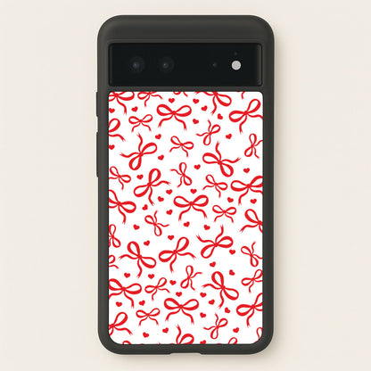 Coquette Bows And Hearts Red  - Clean Girl Aesthetic Phone Case for Google Pixel 6