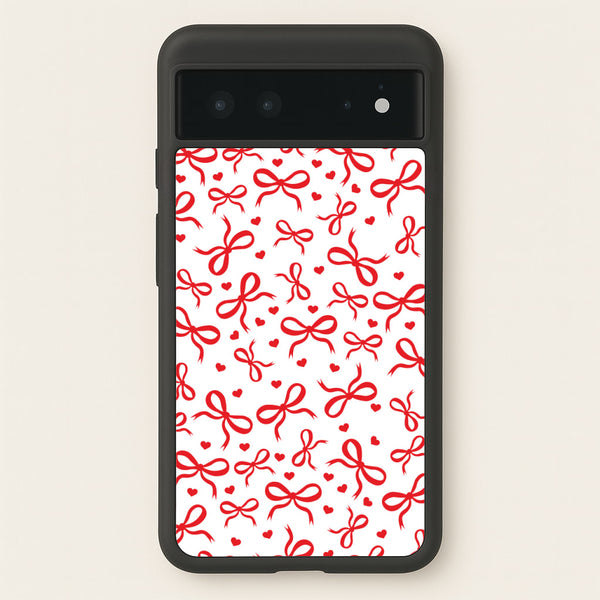 Coquette Bows And Hearts Red  - Clean Girl Aesthetic Phone Case for Google Pixel 6