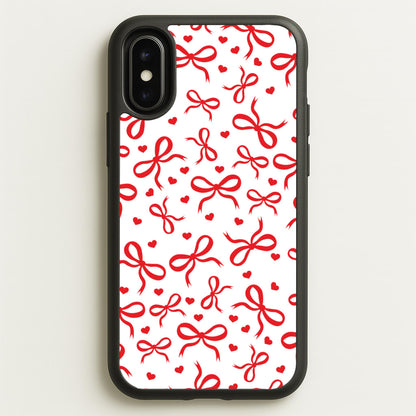 Coquette Bows And Hearts Red  - Clean Girl Aesthetic Phone Case for iPhone X / XS