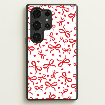 Coquette Bows And Hearts Red  - Clean Girl Aesthetic Phone Case for Galaxy S25 Ultra