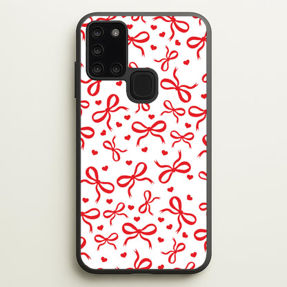 Coquette Bows And Hearts Red  - Clean Girl Aesthetic Phone Case for Galaxy A21s