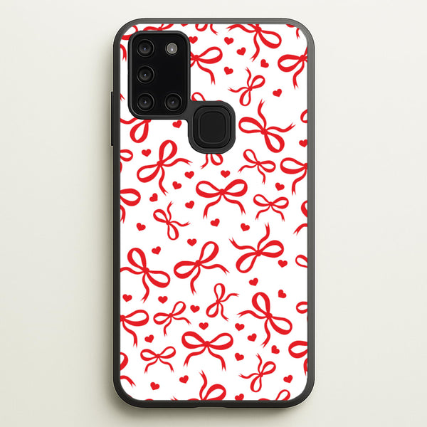 Coquette Bows And Hearts Red  - Clean Girl Aesthetic Phone Case for Galaxy A21s