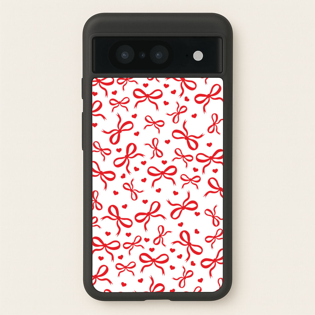 Coquette Bows And Hearts Red  - Clean Girl Aesthetic Phone Case for Google Pixel 8