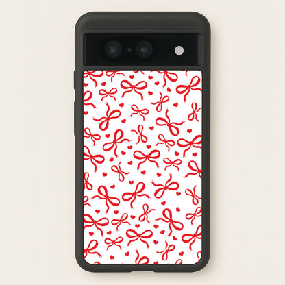 Coquette Bows And Hearts Red  - Clean Girl Aesthetic Phone Case for Google Pixel 8