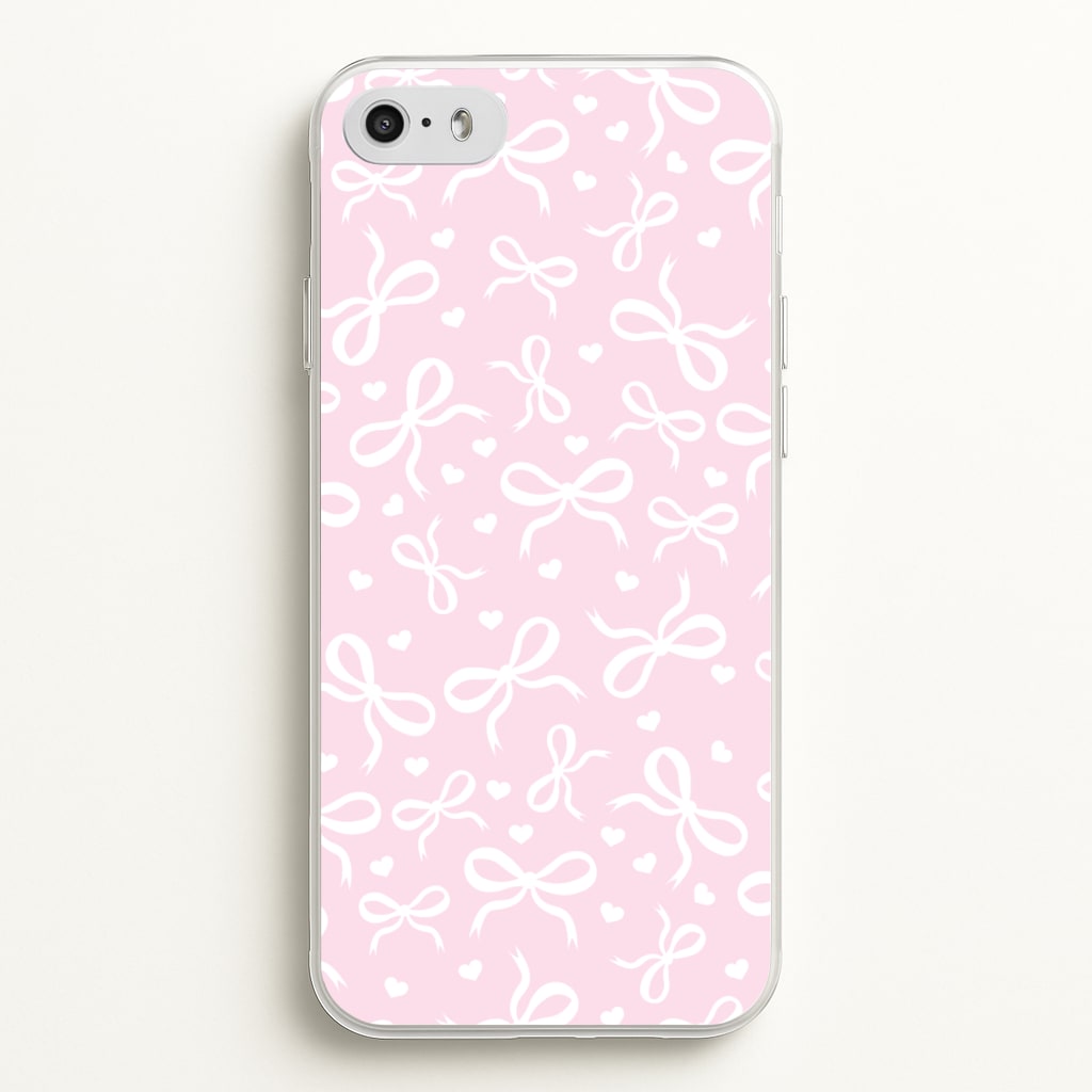 Coquette Bows And Hearts Baby Pink  - Clean Girl Aesthetic Phone Case for iPhone 5 / 5s / SE 2016