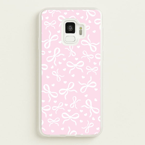 Coquette Bows And Hearts Baby Pink  - Clean Girl Aesthetic Phone Case for Galaxy S9