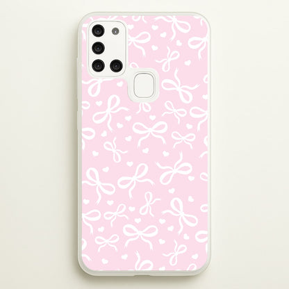 Coquette Bows And Hearts Baby Pink  - Clean Girl Aesthetic Phone Case for Galaxy A21s