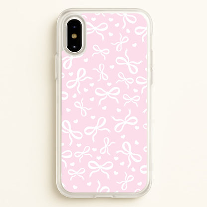 Coquette Bows And Hearts Baby Pink  - Clean Girl Aesthetic Phone Case for iPhone X / XS