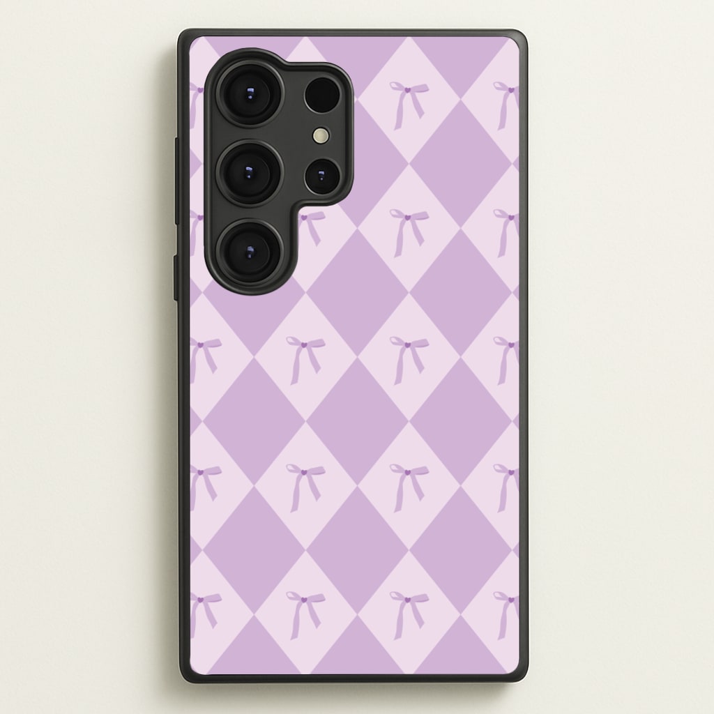 Purple Argyle Coquette Pattern  - Clean Girl Aesthetic Phone Case for Galaxy S25 Ultra