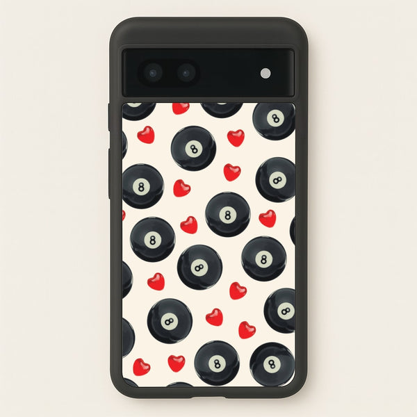 8-Balls And Hearts Pattern  - Clean Girl Aesthetic Phone Case for Google Pixel 7a