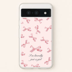 I'm Literally Just A Girl Bows Pattern  - Clean Girl Aesthetic Phone Case for Google Pixel 8
